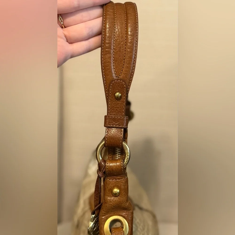 Brahmin Cream and Brown Croc-Embossed Leather Shoulder Bag